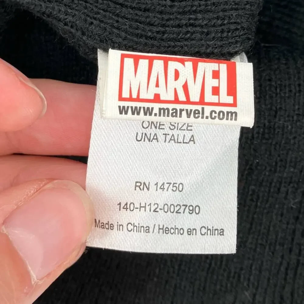 Marvel Avengers Black Gray Red Stripe Patch Comic Hero Knit Beanie Winter Hat